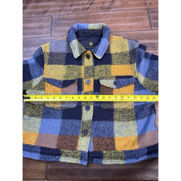 House Of Harlow 1960 Cropped Jacket Flannel Shacket | Blue Yellow | Size Medium - Picture 15 of 16